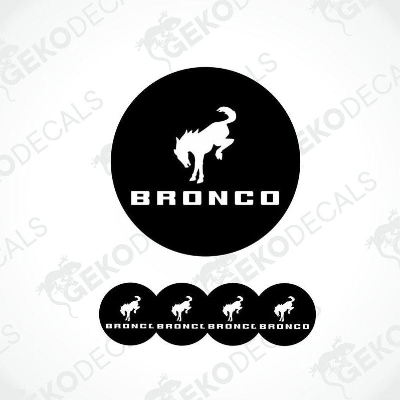 A set of black vinyl decals with the text 'BRONCO' and an image of a horse. The set includes one large decal and three smaller ones.