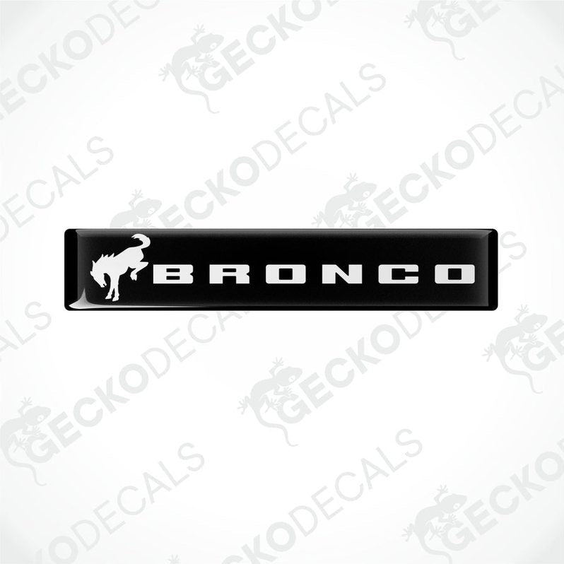 Black and white vinyl decals with the text 'BRONCO' and a bronco animal graphic on a white background.