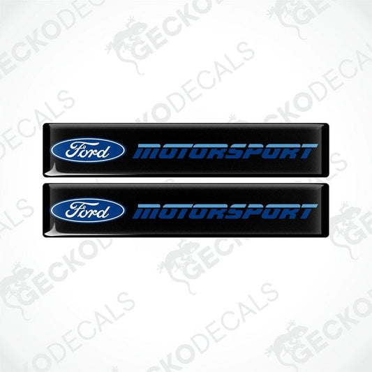 Two black vinyl decals with the Ford Motorsport logo in blue and white