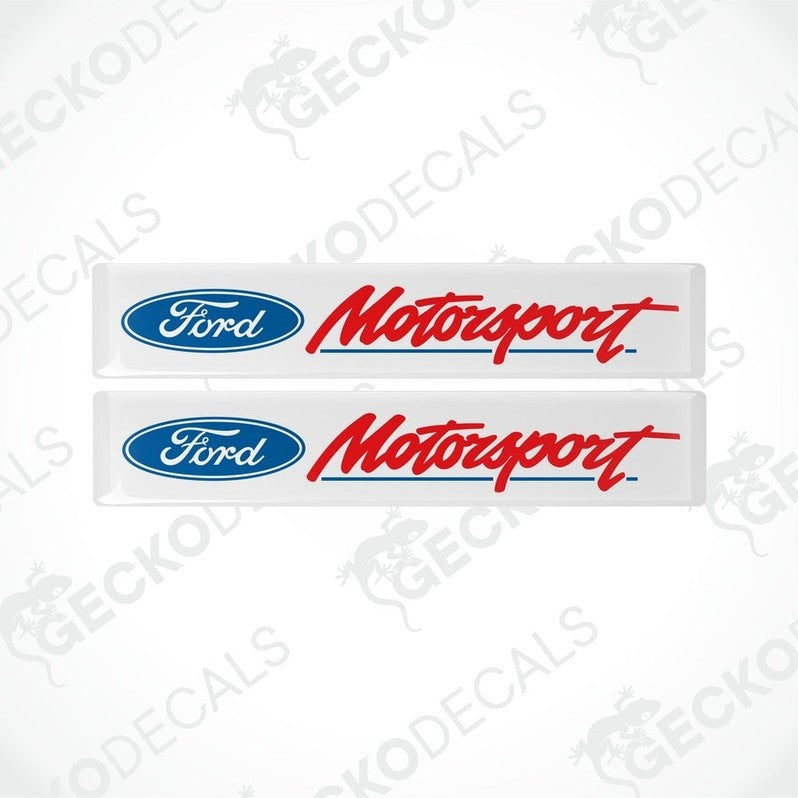 Two white, blue, and red vinyl decals with the Ford Motorsport logo.