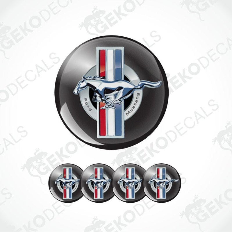 Ford Mustang logo with five smaller versions on a white background
