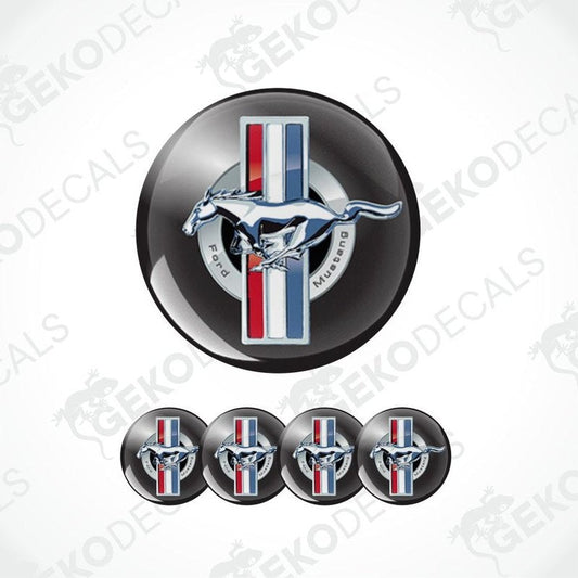 Ford Mustang logo with five smaller versions on a white background