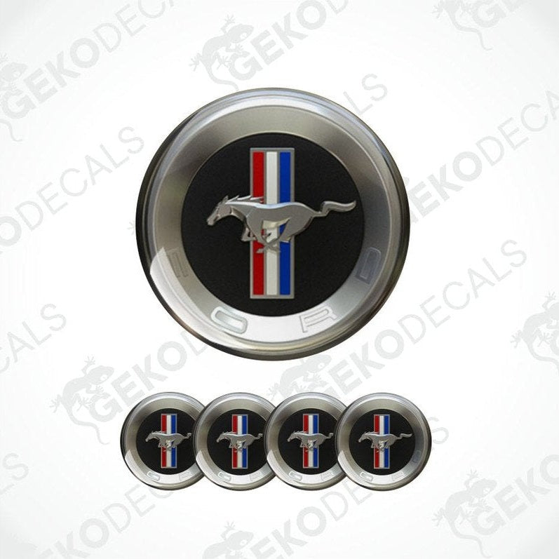 Ford Mustang logo with five smaller versions on a white background