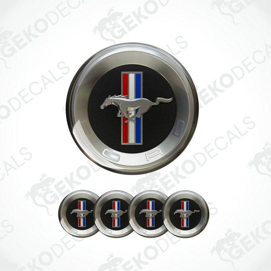 Ford Mustang logo with five smaller versions on a white background