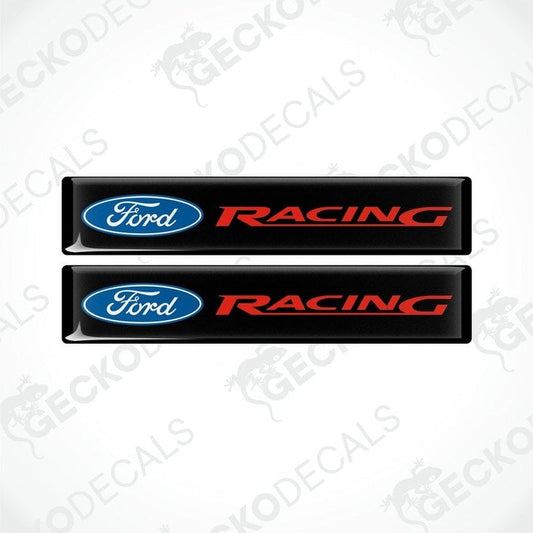 Two black vinyl decals with the Ford Racing logo in blue and red.