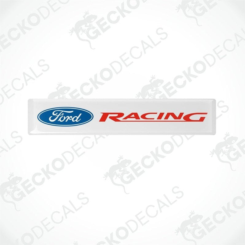  White vinyl decals with the Ford Racing logo in blue and red