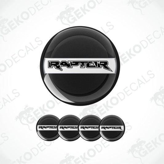 Inside the black circle is a white stripe with Raptor written on it epoxy decal set