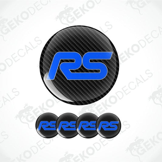 black carbon fiber on a round background with blue RS logo on the middle car epoxy stcker set