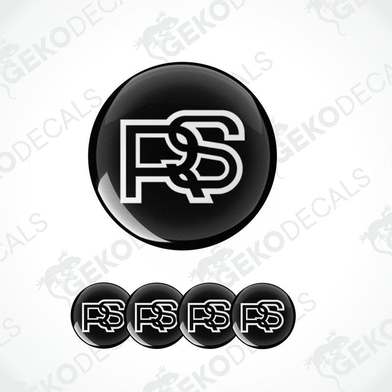 A set of four black vinyl stickers with the letter 'S' in white, designed for car decals.