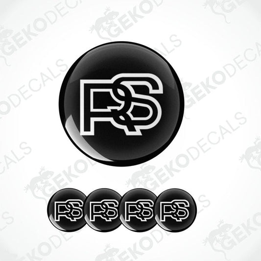 A set of four black vinyl stickers with the letter 'S' in white, designed for car decals.
