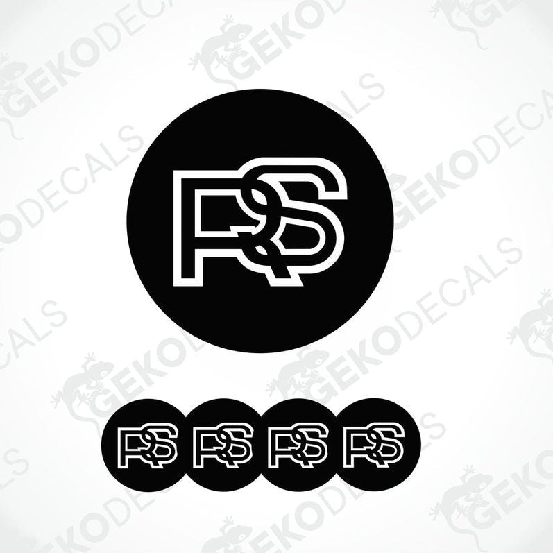A set of four black vinyl stickers with the letter 'S' in white, designed for car decals.