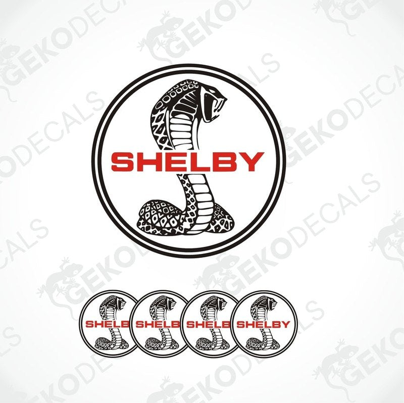 A set of car decals featuring the Shelby logo and text 'SHELBY' in a circular arrangement