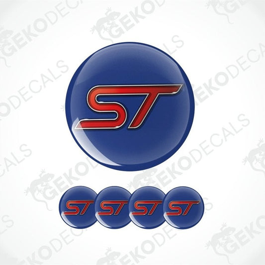 Blue and red 'ST' logo decal on a white background with 'GECKODECALS' watermark.