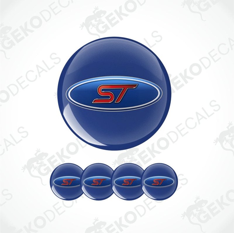 Epoxy decal Set of blue 'ST' logos on a white background with 'GECKODECALS' branding.