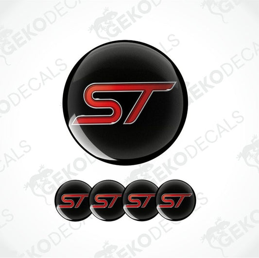 Black and red spatial 'ST' logo epoxy decal on a white background with 'GECKODECALS' watermark.