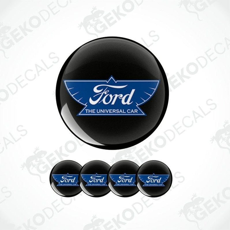Set of Ford logo buttons with black background and blue Ford logo.