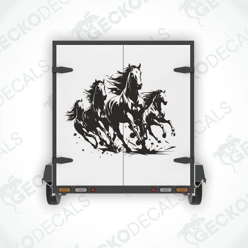 A decal of four black horses running with a gecko decals logo at the top.