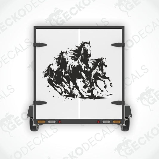 A decal of four black horses running with a gecko decals logo at the top.