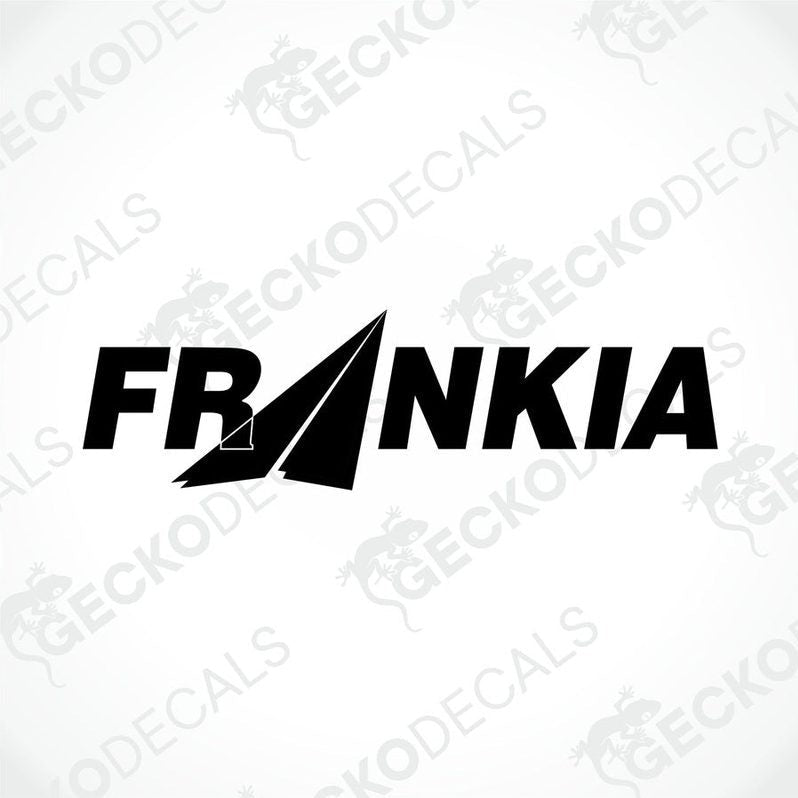 A black die cut sticker with the brand name FRANKIA, designed for use on vehicles or other surfaces.