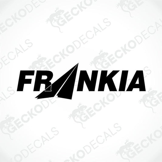A black die cut sticker with the brand name FRANKIA, designed for use on vehicles or other surfaces.