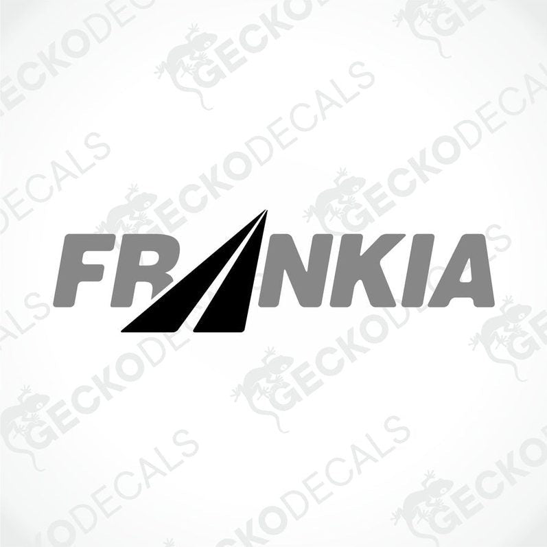 A black die cut sticker with the brand name FRANKIA printed in white.