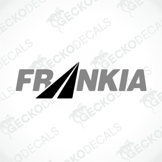 A black die cut sticker with the brand name FRANKIA printed in white.