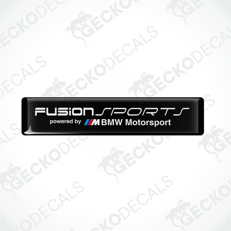 black vinyl decals with white text and the BMW Motorsport logo, one above the other, on a white background.