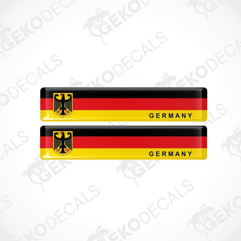 Two vinyl decals with a polyurethane coating featuring the flag of Germany and the text 'GERMANY', including the national emblem.