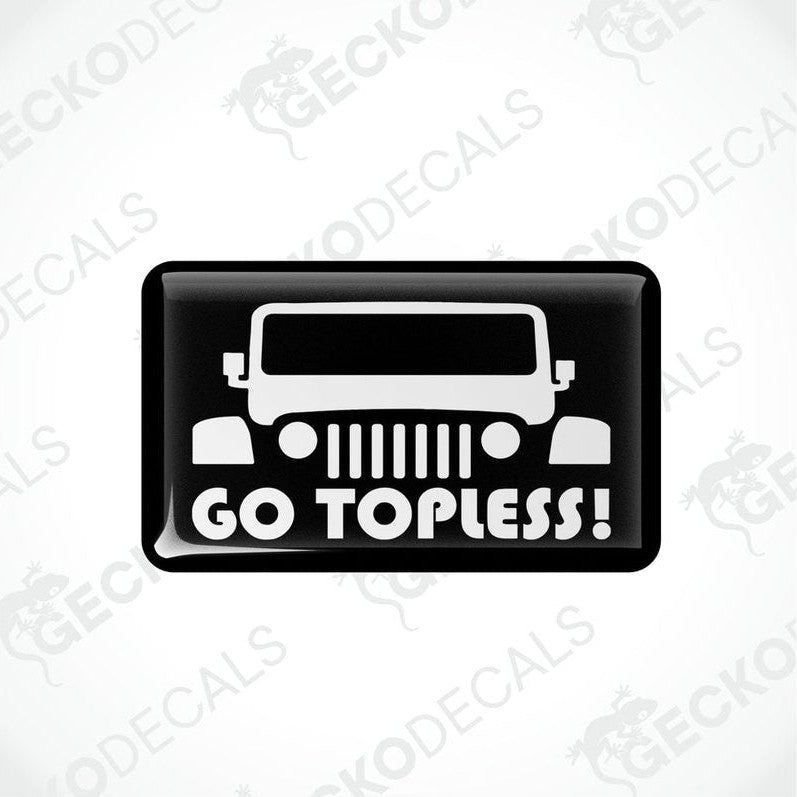 Black and white vinyl decals with the text 'GO TOPLESS!' and a Jeep graphic