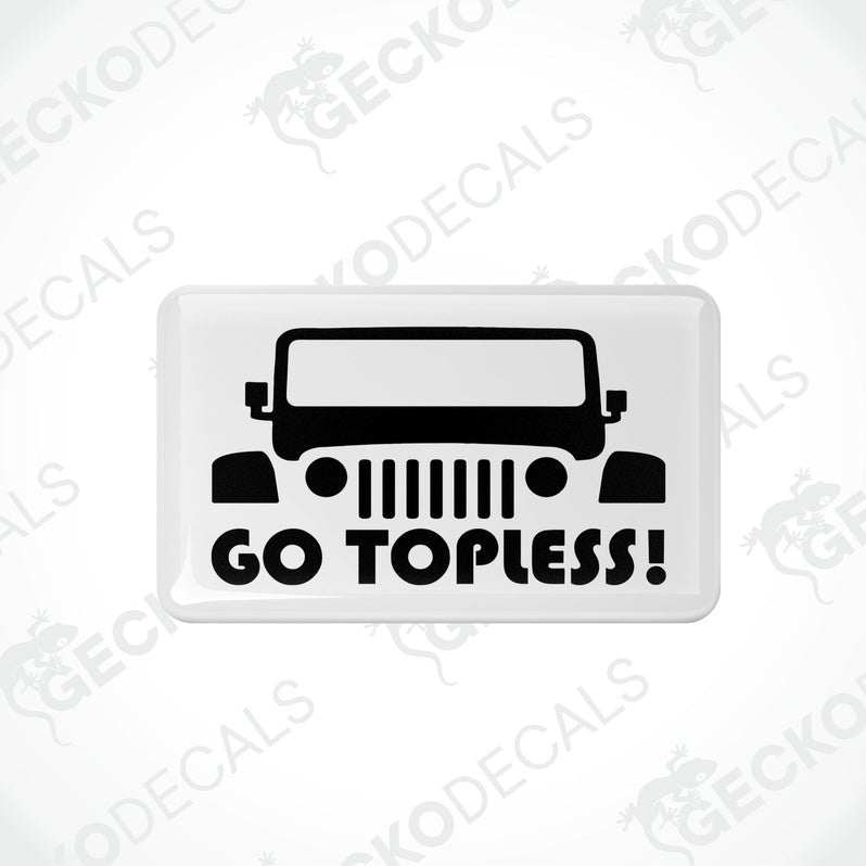  Withe and black vinyl decals with the text 'GO TOPLESS!' and a Jeep graphic