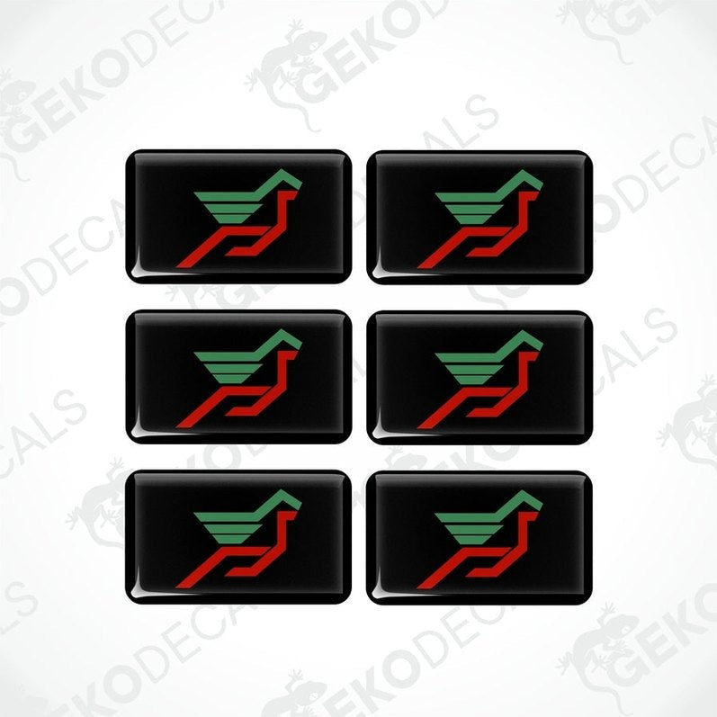 A set of six black vinyl stickers with a green and red geometric design, branded with 'GeckoDecals'.