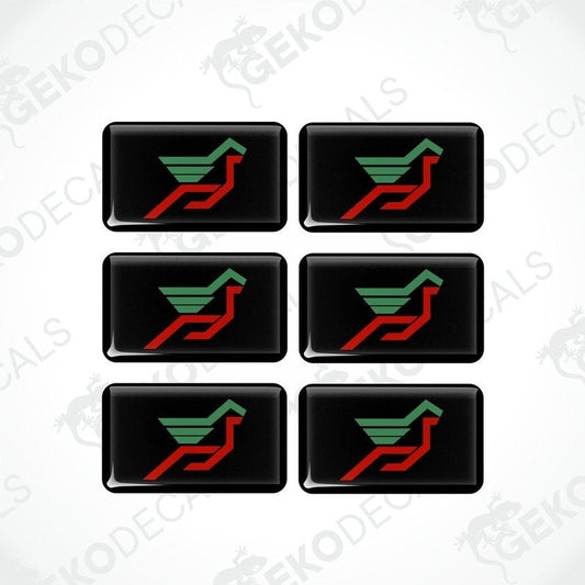 A set of six black vinyl stickers with a green and red geometric design, branded with 'GeckoDecals'.