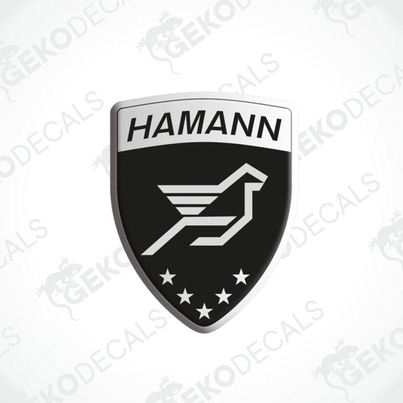  Black, silver, and white HAMANN branded vinyl decals with a bird emblem and stars.
