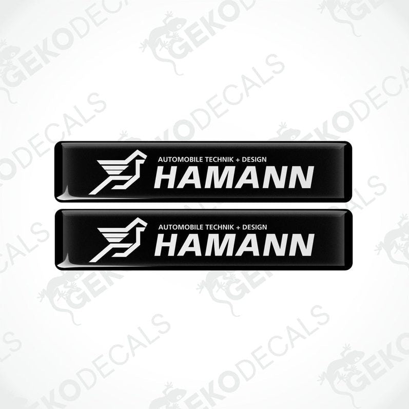 Two rectangular black vinyl decals with the white HAMANN Motorsport GMBH logo.