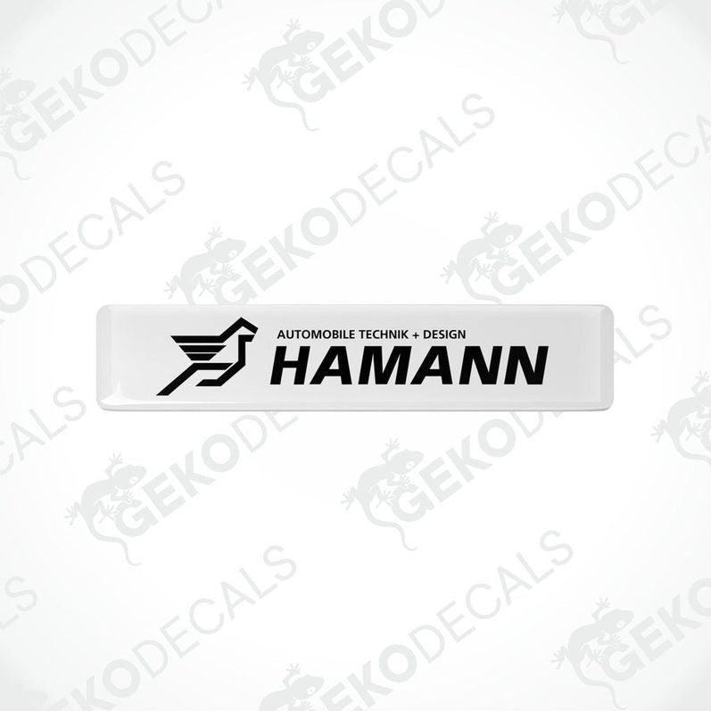 Rectangular white vinyl decals with the black HAMANN Motorsport GMBH logo.