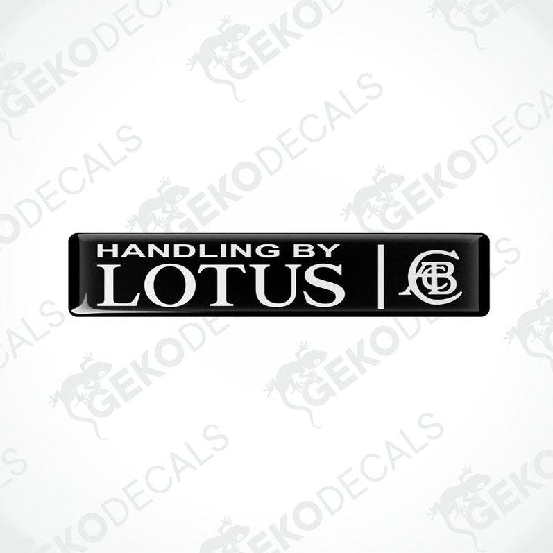 Black vinyl decals with white text and Lotus logo, labeled ' Handling by LOTUS '