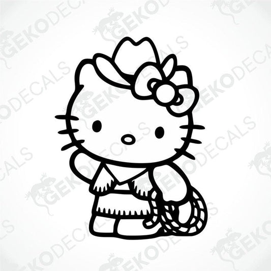 A die cut sticker of Hello Kitty character, black and white design, suitable for car decal.