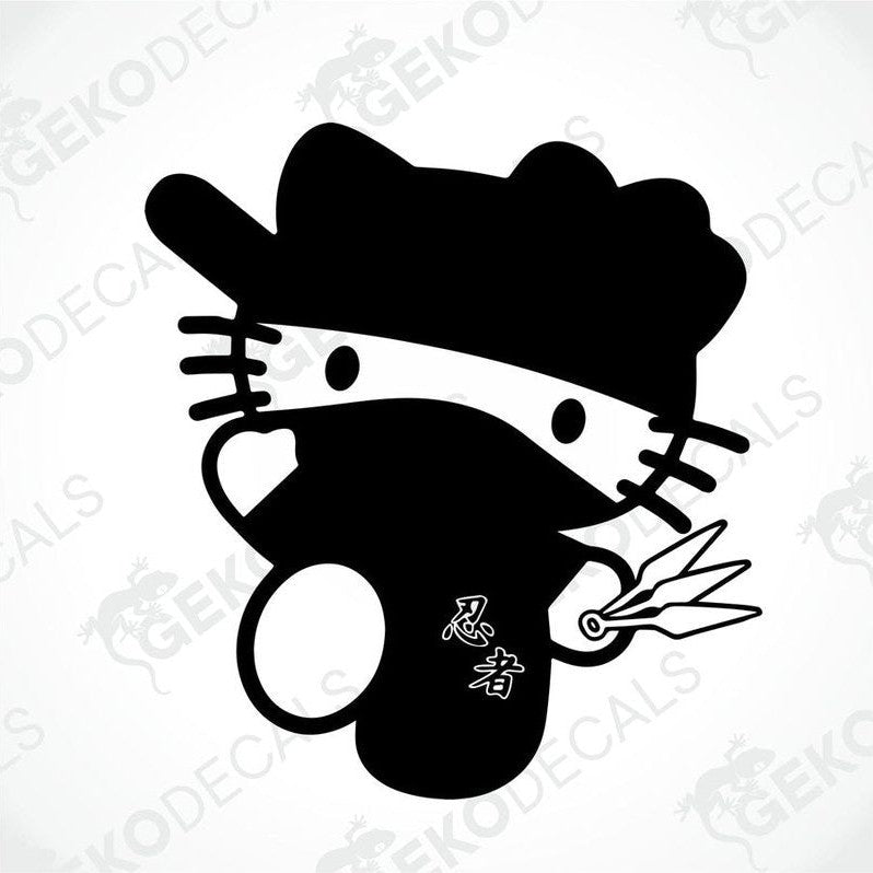 A die cut sticker of Hello Kitty wearing a chef's hat and holding a microphone.