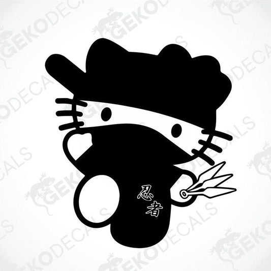 A die cut sticker of Hello Kitty wearing a chef's hat and holding a microphone.