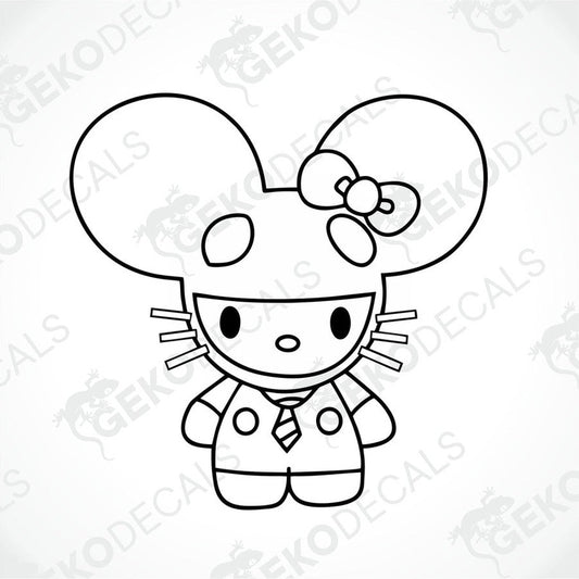 A black and white line drawing of Hello Kitty with a bow on her head.