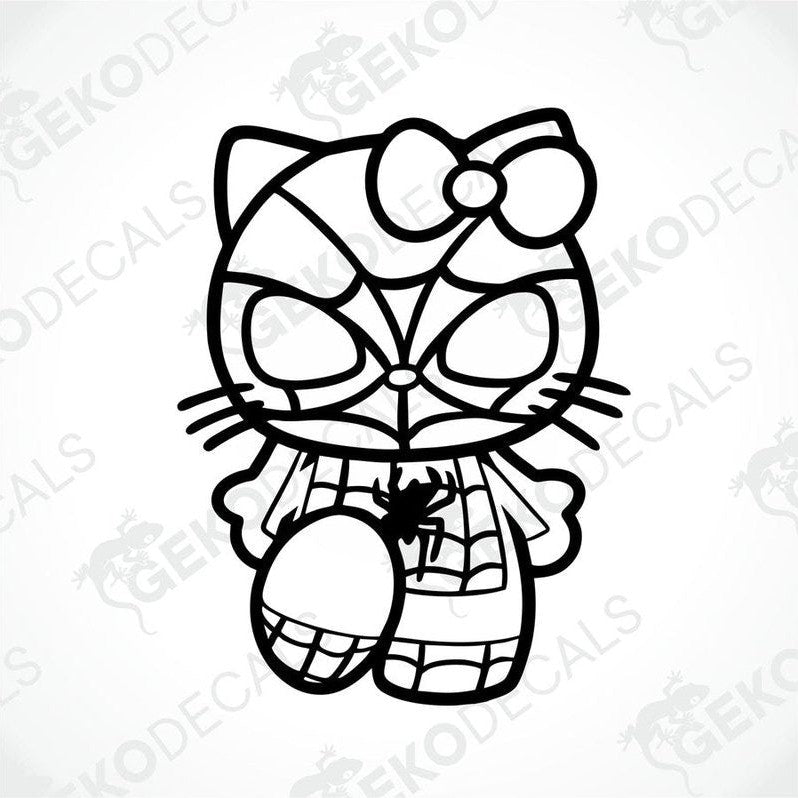 Black and white sticker of Hello Kitty Spider Man, suitable for car stickers.