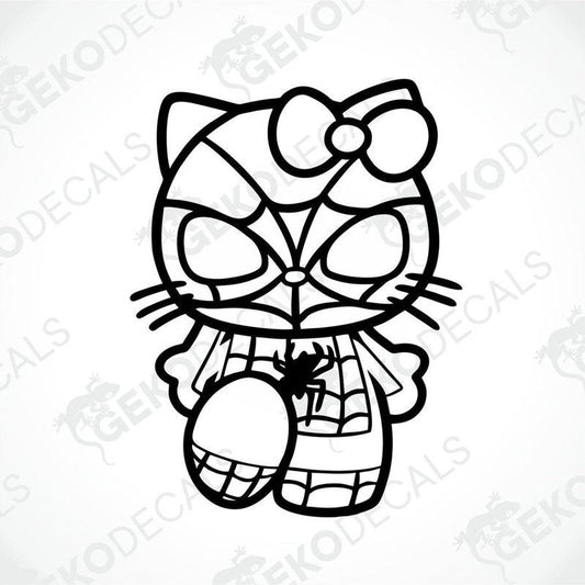 Black and white sticker of Hello Kitty Spider Man, suitable for car stickers.