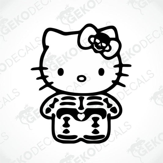 A die cut sticker of Hello Kitty with a bow and heart motif, suitable for car decals.