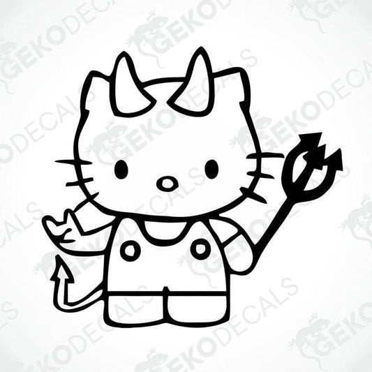 Sticker of Hello Kitty dressed as a devil with a pitchfork.