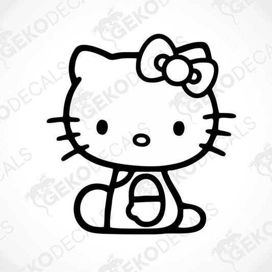 A black and white line drawing of Hello Kitty with a bow on her head.