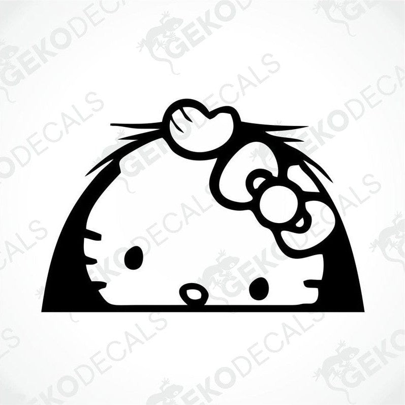A die cut sticker of Hello Kitty's face with her signature bow.