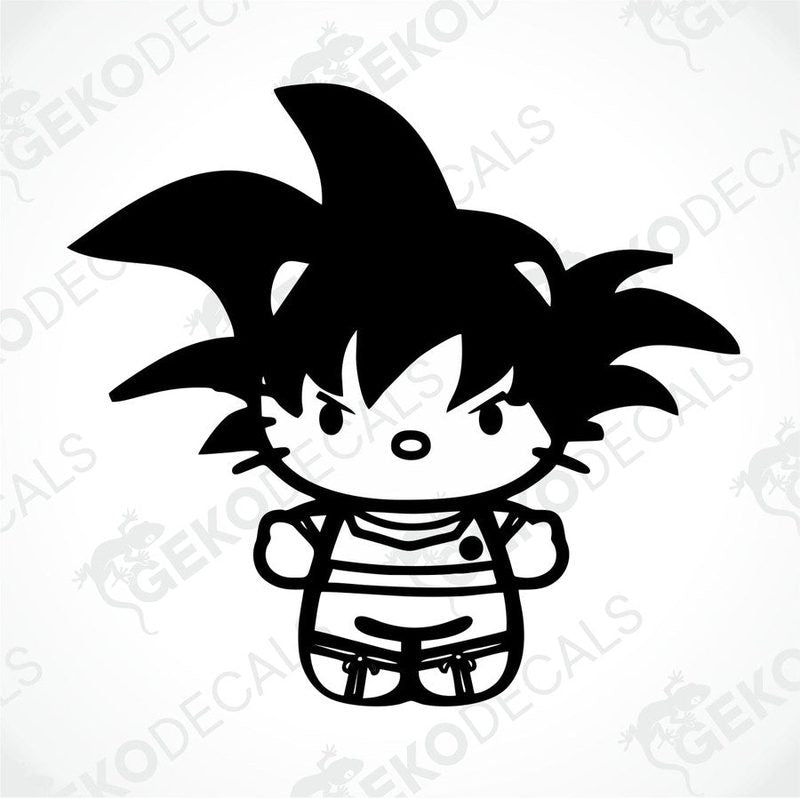 A die cut sticker depicting a character resembling Hello Kitty with black hair, wearing a striped shirt.