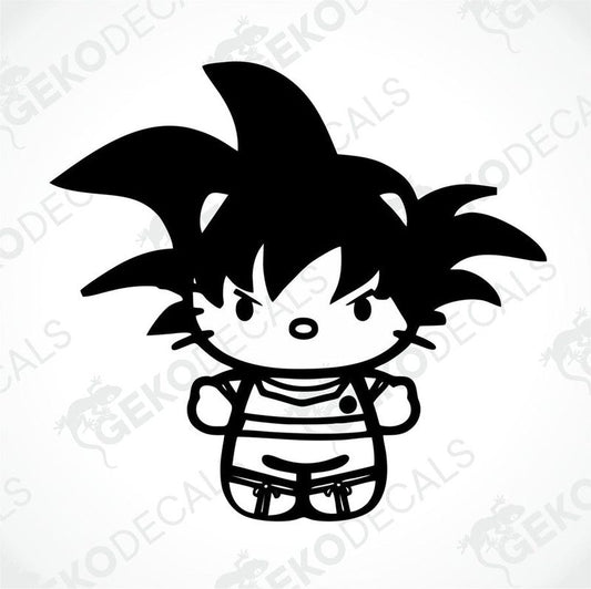 A die cut sticker depicting a character resembling Hello Kitty with black hair, wearing a striped shirt.