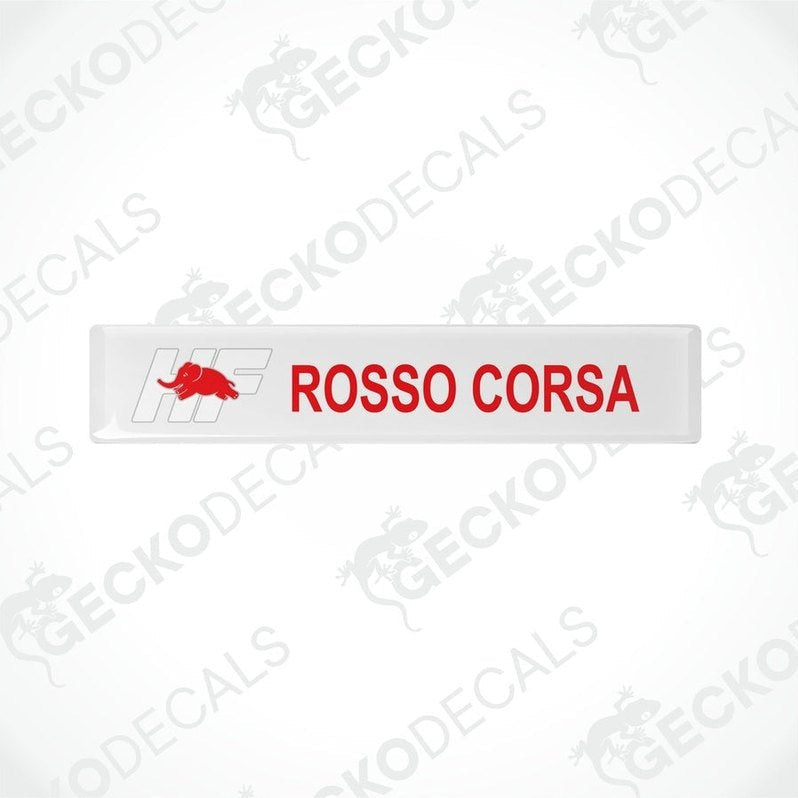 White vinyl decals with 'LANCIA ROSSO CORSA' text in white and red