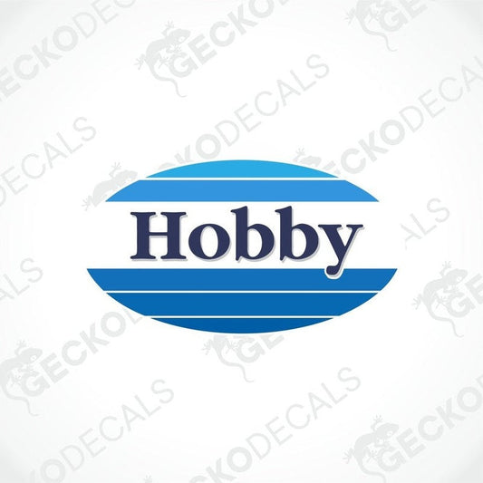 A blue, white, and black Hobby brand decal from Gecko Decals.